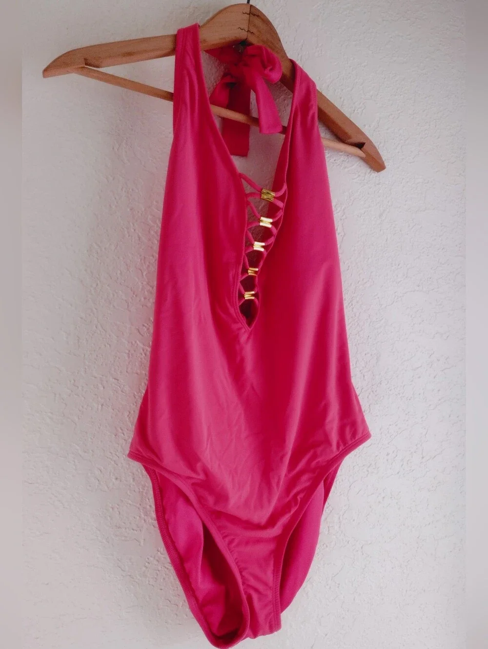 Bleu Rod Beattie Hot Pink Bikini Top with Gold Accents